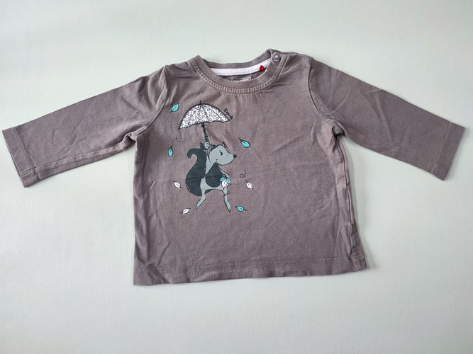 T-shirt m.l taupe avec écureuil sous parapluie, moins cher chez Petit Kiwi