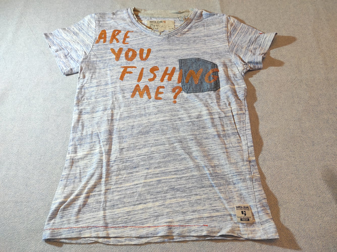 T-shirt m.c flammé bleu/blanc petite poche "are you,..", moins cher chez Petit Kiwi