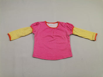 T-shirt m.l point rose et manche ligne jaune col rond
