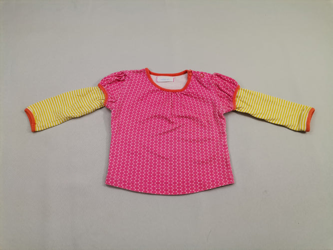T-shirt m.l point rose et manche ligne jaune col rond, moins cher chez Petit Kiwi