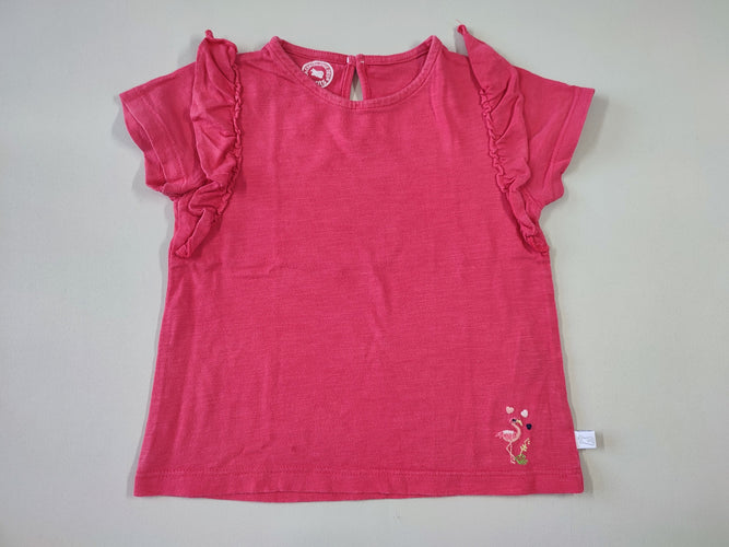 T-shirt m.c rose flamand rose volants aux manches, moins cher chez Petit Kiwi