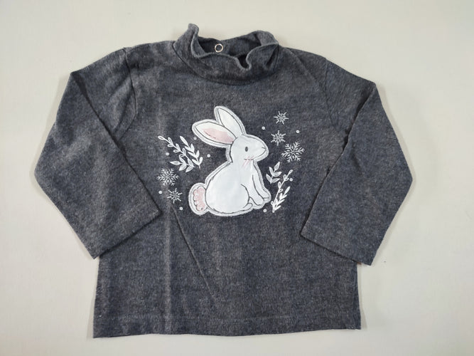 T-shirt m.l col roulé gris foncé lapin, moins cher chez Petit Kiwi