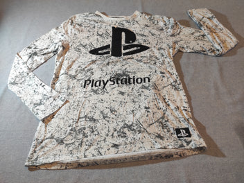 T-shirt m.l blanc tacheté gris  Playstation sequins noirs/argentés  réversibles