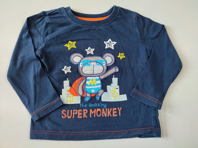 T-shirt m.l bleu marine singe super héros "Super Monkey", moins cher chez Petit Kiwi