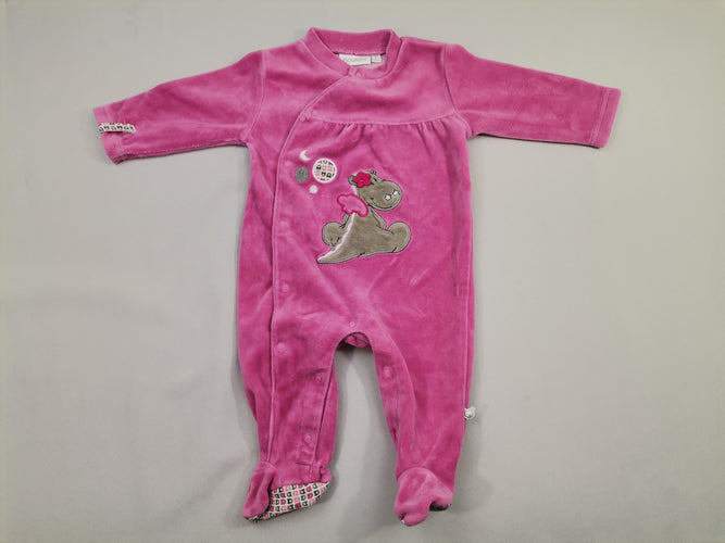 Pyjama velours croisé rose brodé dragon, moins cher chez Petit Kiwi