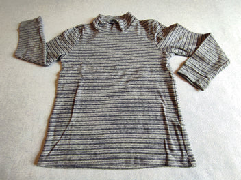 T-shirt m.l col roulé ligné bleu, blanc