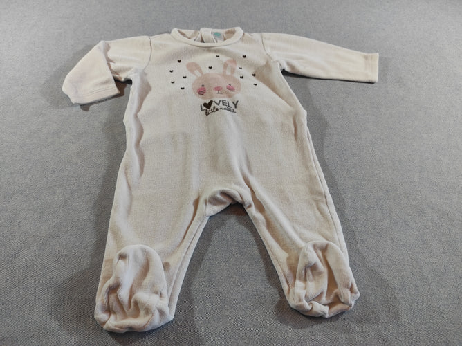 Pyjama velours blanc tête de lapin rose"lovely little rabbit", moins cher chez Petit Kiwi