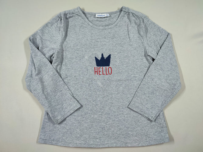 T-shirt m.l gris chiné coeur paillette couronne "Hello", moins cher chez Petit Kiwi