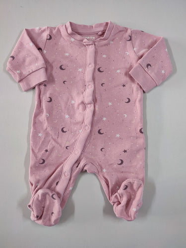 Pyjama jersey épais croisé rose lunes étoiles, moins cher chez Petit Kiwi