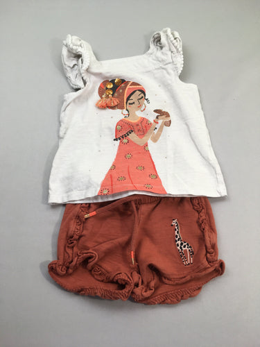 Ensemble T-shirt m.c beige + short brun girafe, moins cher chez Petit Kiwi