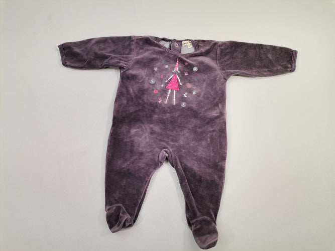 Pyjama velours violet broderie fée, moins cher chez Petit Kiwi