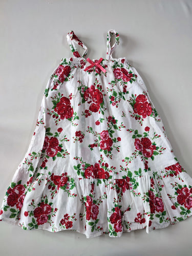 Robe fines bretelles blanche à fleurs roses bas à volant, moins cher chez Petit Kiwi
