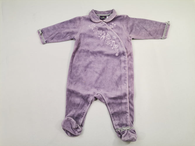 Pyjama velours croisé violet broderie noel, moins cher chez Petit Kiwi
