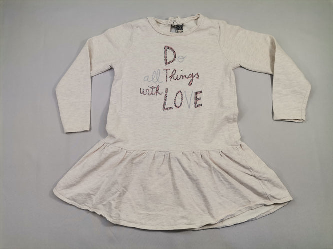 Robe m.l jersey chiné beige - brodé "do all things with love" clou, moins cher chez Petit Kiwi