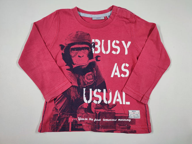 T-shirt m.l rouge singe "Busy as usual", moins cher chez Petit Kiwi