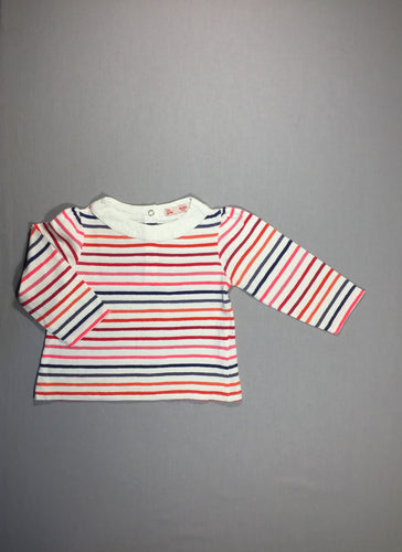 T-shirt m.l ligné rose / orange / bleu - col blanc, moins cher chez Petit Kiwi