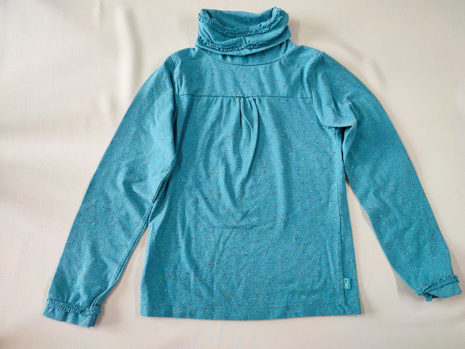 T-shirt m.l col roulé bleu petits points colorés froufrou sur le col, moins cher chez Petit Kiwi