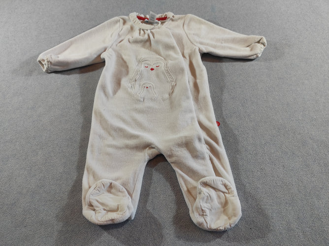Pyjama velours blanc maman  pingouin et son bébé, moins cher chez Petit Kiwi