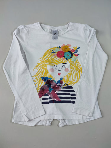T-shirt m.l blanc fille cheveux à paillettes sequins réversibles étoiles fleurs en tulles, moins cher chez Petit Kiwi