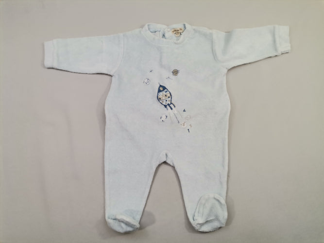 Pyjama éponge (un peu rêche) m.l bleu clair fusée, moins cher chez Petit Kiwi