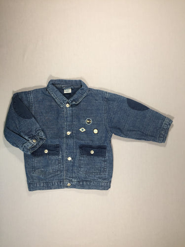 Veste en jean doublée jersey bleu foncé - poches appliquées à l'avant, moins cher chez Petit Kiwi