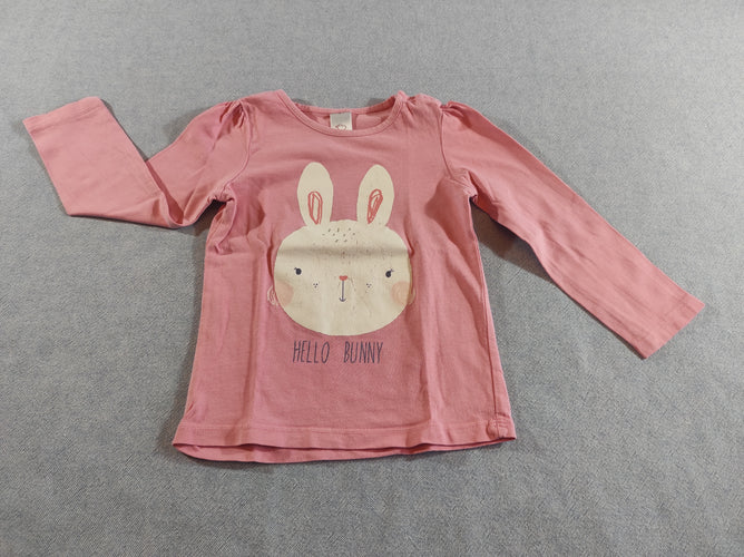 T-shirt m.l rose,tête de lapin blanc  "Hello Bunny", moins cher chez Petit Kiwi