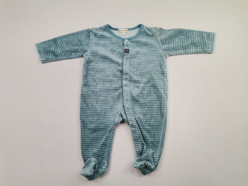 Pyjama velours bleu ligné gris bouton avant