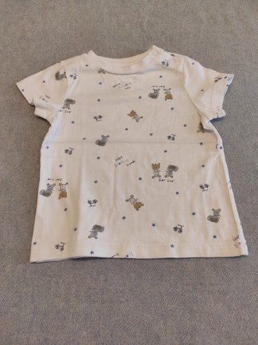 T-shirt m.c blanc ours, éléphants, étoiles bleues, moins cher chez Petit Kiwi