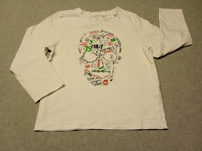 T-shirt m.l blanc inscriptions en forme de tête de mort, moins cher chez Petit Kiwi