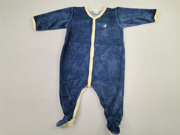 Pyjama velours bleu liseret jaune bouton avant canard