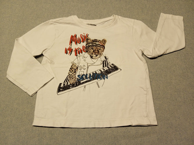 T-shirt m.l blanc léoprad "music is the solution", moins cher chez Petit Kiwi
