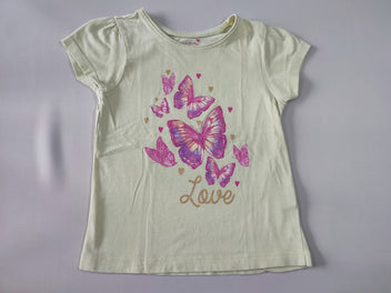 T-shirt m.c jaune pâle papillons roses Love