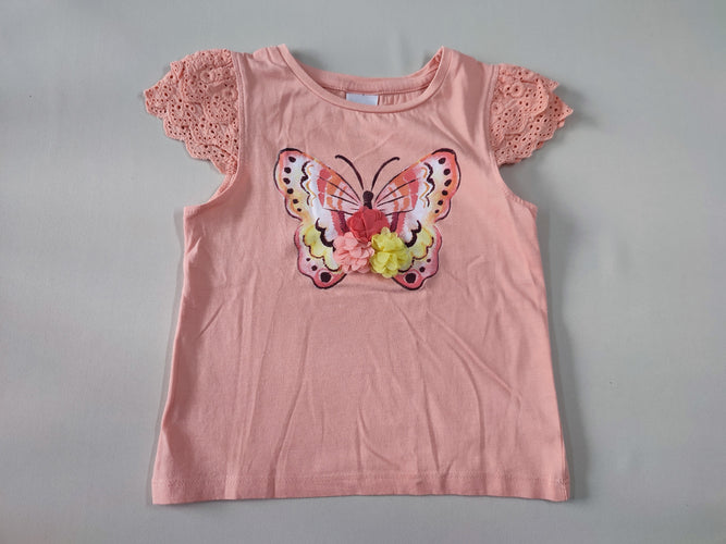 T-shirt m.c rose papillon fleurs en tulle, moins cher chez Petit Kiwi