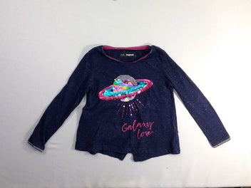 T-shirt m.l bleu marine irisé planète sequins réversibles