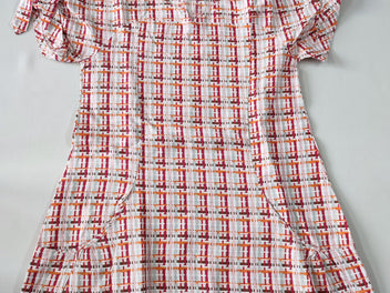 Robe m.c beige à carreaux rouge/rose/bleu/brun 2 poches