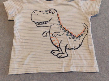 T-shirt m.c blanc ligné bleu dinosaure