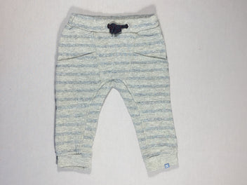 Pantalon molleton gris ligné bleu - effet délavé