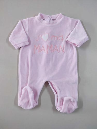 Pyjama velours rose clair "J'aime ma maman", moins cher chez Petit Kiwi