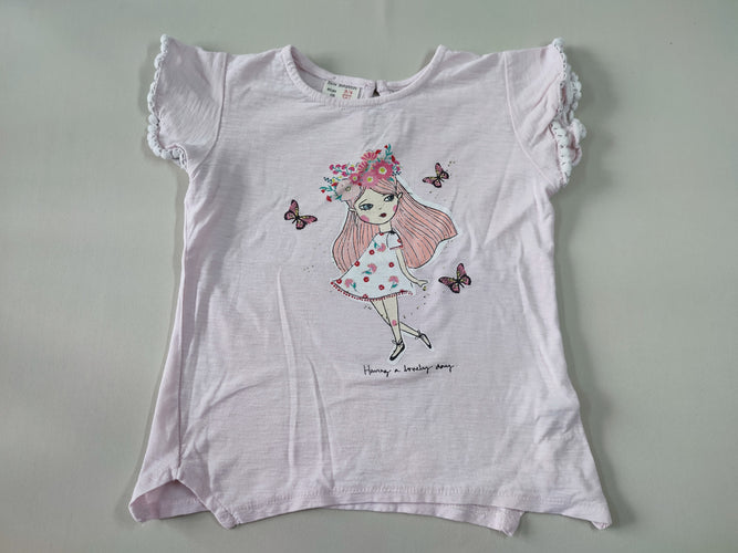 T-shirt m.c rose clair fille avec couronne de fleurs, moins cher chez Petit Kiwi