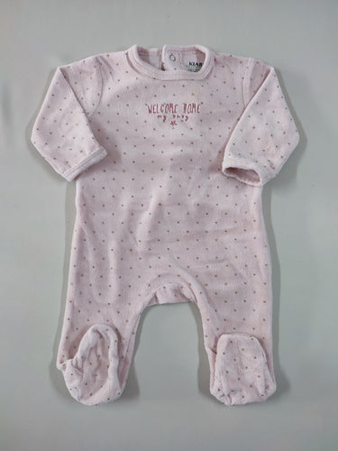 Pyjama velours rose paillettes "Welcome home my baby", moins cher chez Petit Kiwi