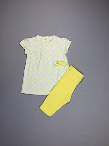 Robe m.c blanche jersey  - fleurs jaunes/pois gris + legging jaune, moins cher chez Petit Kiwi