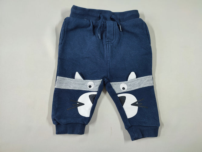 Pantalon molleton bleu marine chat, moins cher chez Petit Kiwi