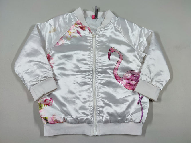 Gilet/veste bomber blanc flamand rose, moins cher chez Petit Kiwi