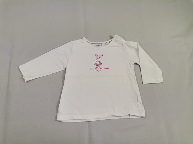 T-shirt m.l blanc - lapin et inscription rose, moins cher chez Petit Kiwi