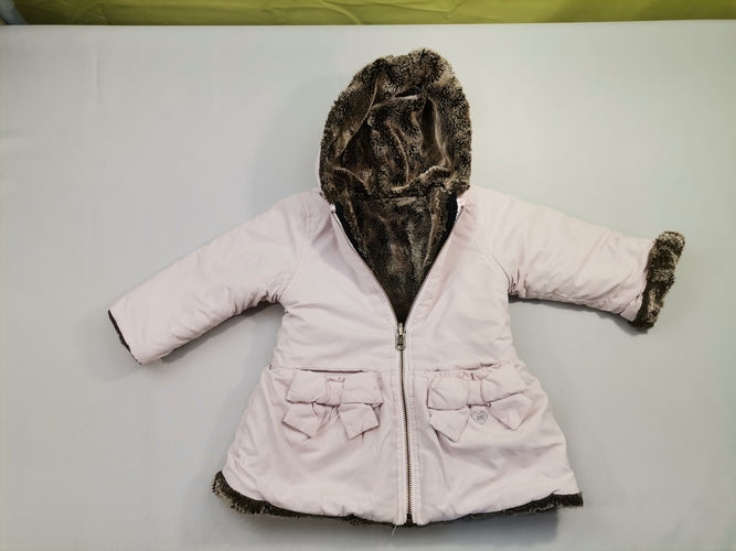 Manteau réversible vieux rose à capuche - 2 poches noeud - intérieur fausse fourrure marron, moins cher chez Petit Kiwi