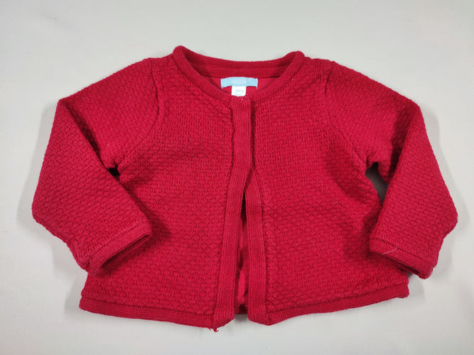 Gilet épais rouge texturé doublé jersey 10% laine, moins cher chez Petit Kiwi