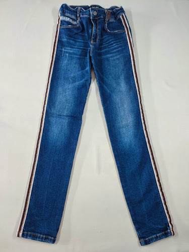 Jeans skinny bleu bande noire/grise sur le côté, moins cher chez Petit Kiwi