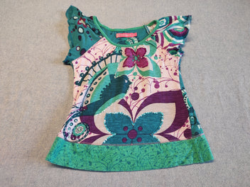 T-shirt m.c bleu motifs oiseau, fleurs,...avec sequins
