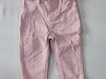 Pantalon velours côtelé rose coeurs à paillettes