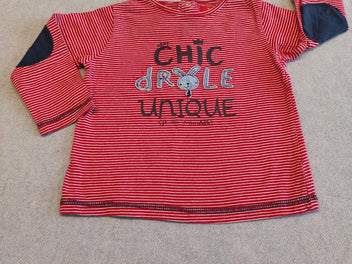 T-shirt m.l rouge ligné blanc 